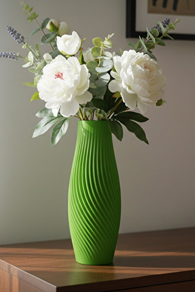 MEK مزهرية بلاستيكية مزخرفة أنيقة باللون الأخضر (22 × 8 سم)