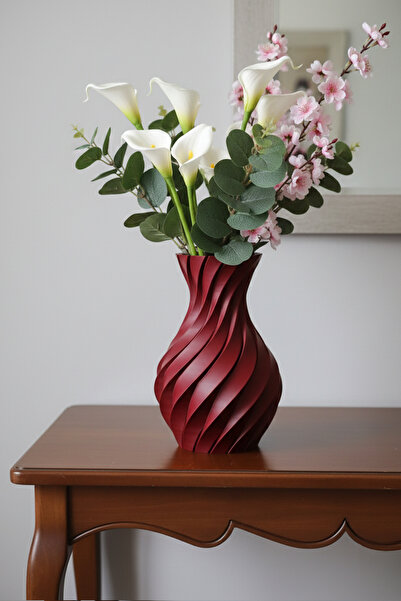 MEK Vază decorativă din plastic cu linii spiralate roșii (20x13,5cm)