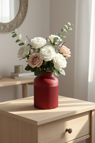 MEK Vază din plastic cu design modern în dungi roșu (21x19cm)