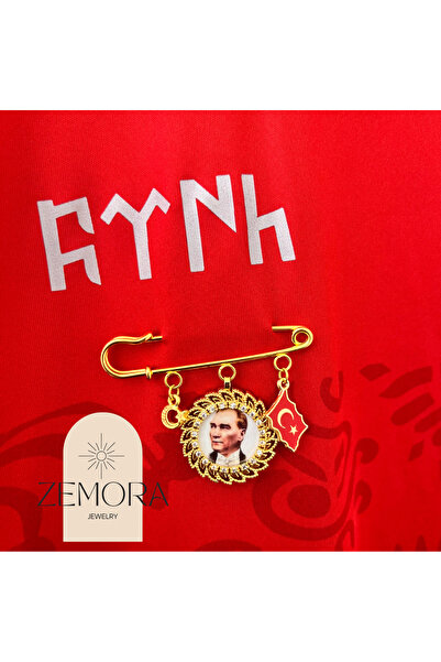 Zemora Jewelry Atatürk Portreli Yaka Broşu Anı Çengeli - Hatıra İğnesi Model 3