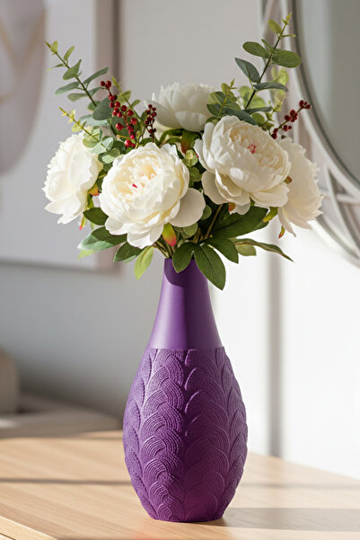 MEK Vază decorativă din plastic cu motiv în relief violet (21x10,5cm)