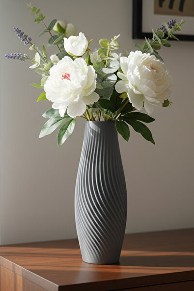 MEK مزهرية بلاستيكية مزخرفة أنيقة ذات تصميم منحني باللون الرمادي (22×8 سم)