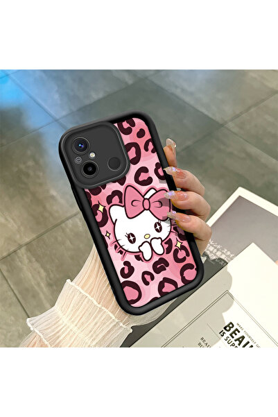 ucuc Redmi 12C Uyumlu Siyah Yüksek Kaliteli Silikon Leopar Desenli Kitty Tele...
