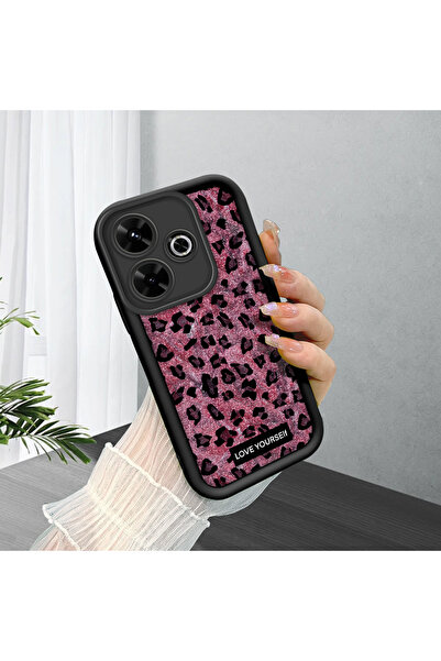 ucuc Redmi 13 Uyumlu Siyah Yüksek Kaliteli Silikon Leopar Desenli Kitty Telef...