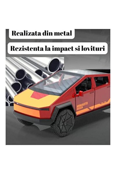 OEM Tesla Cybertruck Metal Car, Sounds and Lights, Moving Doors, Pull-Back Function, 15cm, Red