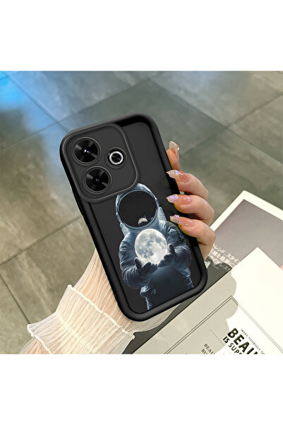 ucuc Redmi 13 Uyumlu Siyah Silikon Astronot ve Ay Desenli Lens Koruma Telefon...