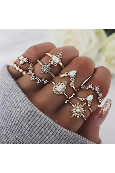 elur malta Set of 10 Exquisite Rhinestone Rings