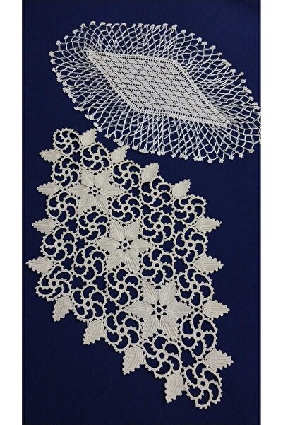 Papatyam 40 × 25 واحد منهما، 35 × 23 الآخر // مصنوع من خيوط القطن المحبوكة بإحكام // غطاء طاولة القهوة من الخيوط الأخرى