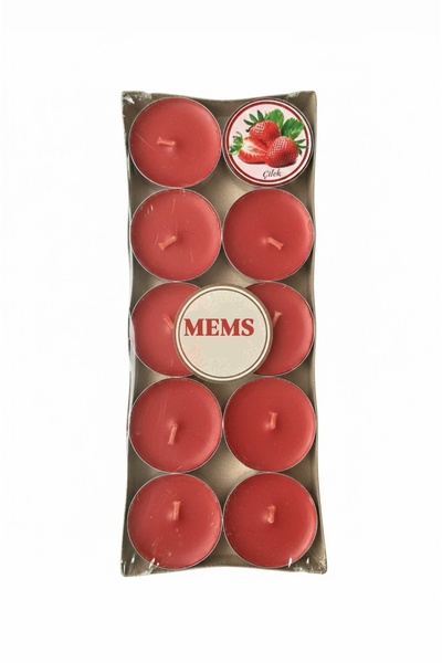 MEMS Kırmızı 4 Saat Yanan Çilek Kokulu Tealight Mum 10’lu / Buhardanlık, Muml...