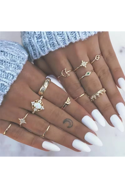 elur malta مجموعة من 12 خاتمًا نسائيًا بوهو شيك