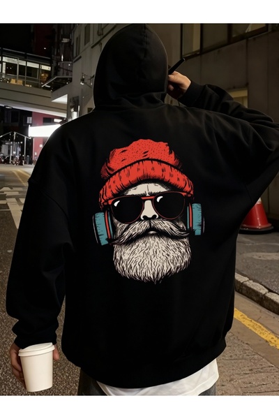 ship master Hanorac unisex negru supradimensionat cu glugă bumbac 100% 3 Thre...