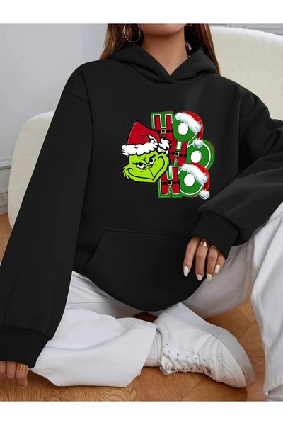 ship master Hanorac unisex negru supradimensionat cu glugă bumbac 100% 3 Thre...