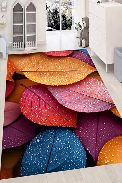 Reyhani Yaprak Desenli Kaymaz Taban Makinede Yıkanabilir Çocuk Gamıng Halısı ...