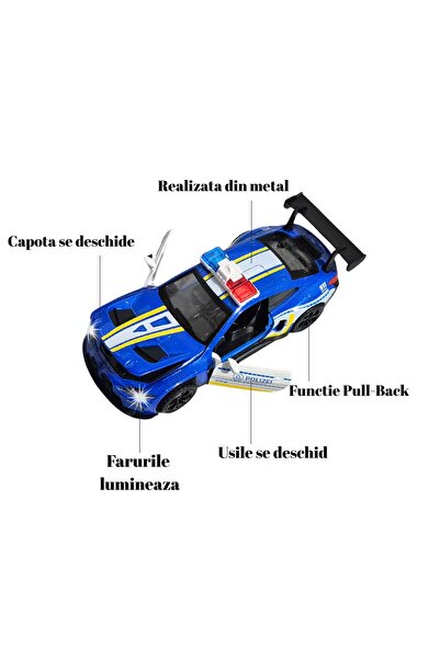 OEM Metal Police Car BMW M3, Sounds and Lights, Moving Doors, Pull-Back, 15.5cm, Blue