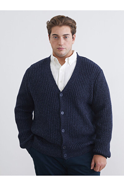 LC Waikiki Mg Trenden Navy Blue Standard Fit V-Neck Men's Knitwear Cardigan