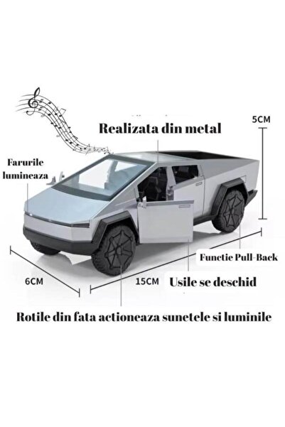 OEM Tesla Cybertruck Metal Car, Sounds and Lights, Moving Doors, Pull-Back Function, 15cm, Gray