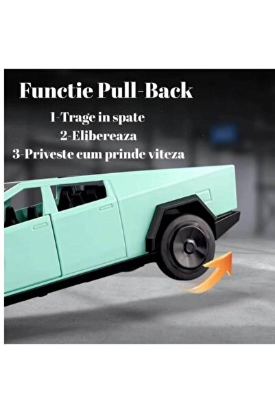 OEM Tesla Cybertruck Metal Car, Sounds and Lights, Moving Doors, Pull-Back Function, 15cm, Turquoise