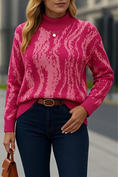 vuvutasarım Turtleneck Long Sleeve Colorful Knitwear Women's Sweater 28718