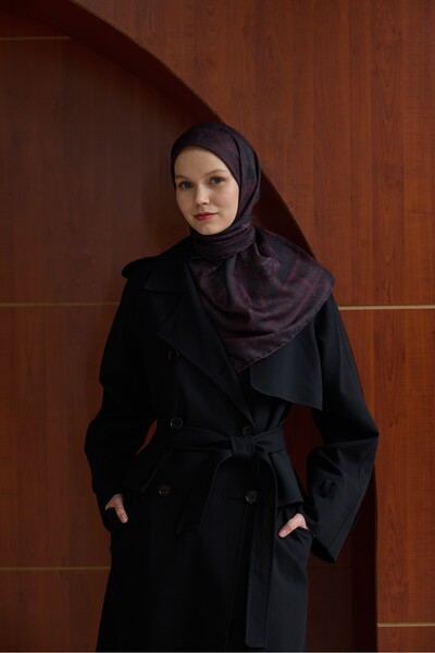 İpekhan Winter Bloom Soft Scarf 1243 Burgundy Black