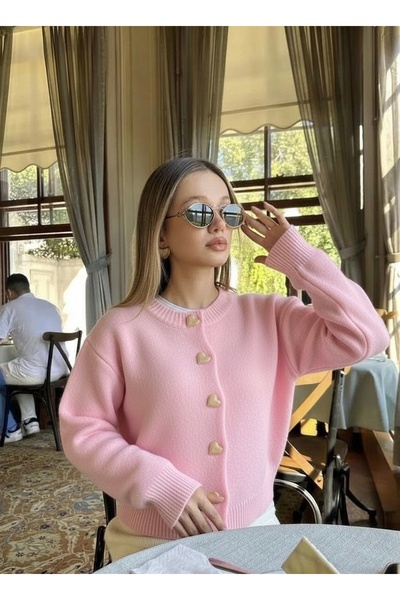 miratriko Heart Buttoned Trendy Knit Cardigan