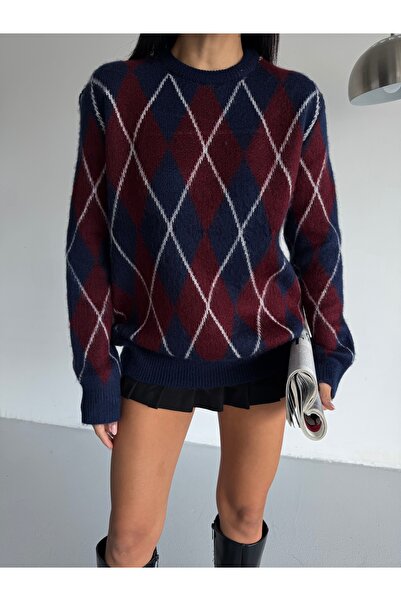 Lamierra Baklava Pattern Yumoş Oversized Women's Sweater