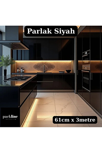 Packline Marketing Parlak Siyah Yapışkanlı Folyo Mutfak Dolap ve Mobilya Kapl...