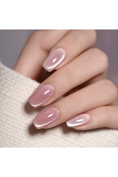 Accessories Hei Pembe Kedi Gözü Parlak Kendinden Yapışkanlı Takma Tırnak Seti...