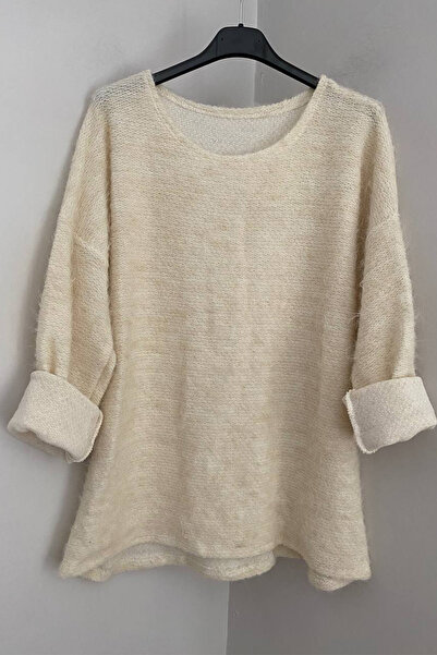 AYASOFYA OTANTIK Women's Italian Ecru Plain Pattern Wool Blouse Sweater