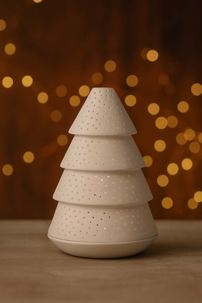 Barine Çam Ağacı Şeklinde Porselen Mumluk 12,5x21,5 cm