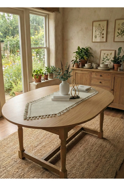 LILYUM Doğal Dokulu Püsküllü Buldan Bezi Runner 40×140 cm