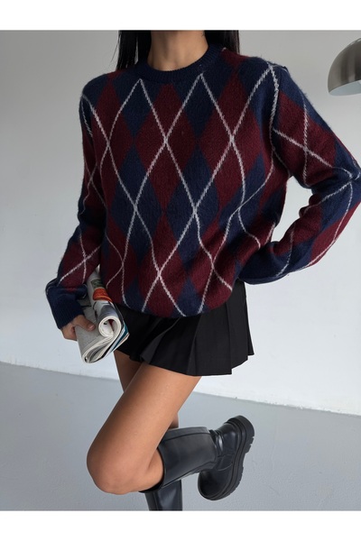 Lamierra Baklava Pattern Yumoş Oversized Women's Sweater