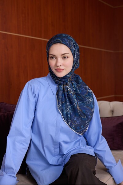 İpekhan Winter Bloom Soft Scarf 1243 Cobalt Blue
