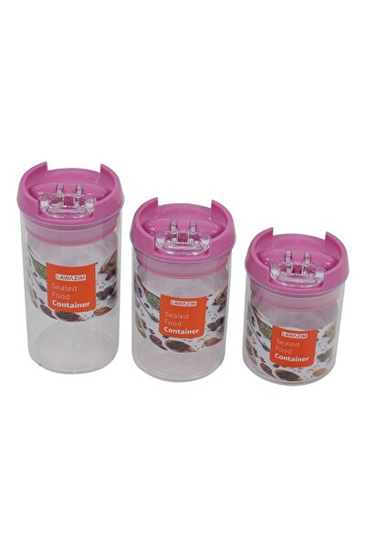 Lawazim Food Container 3pcs Round Pink for Dry Food Storage and Pantry Use
