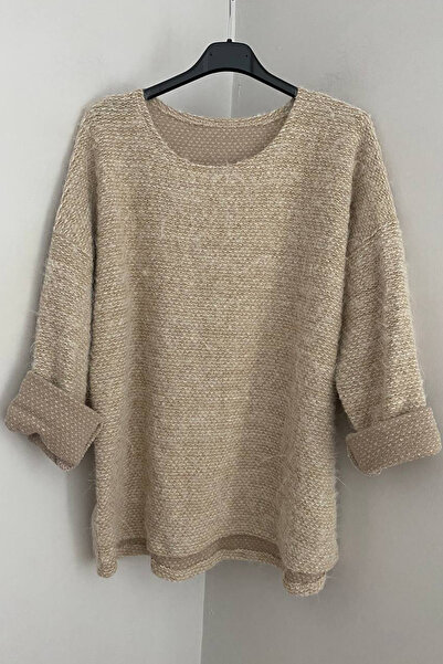 AYASOFYA OTANTIK Women's Italian Beige Plain Pattern Wool Blouse Sweater