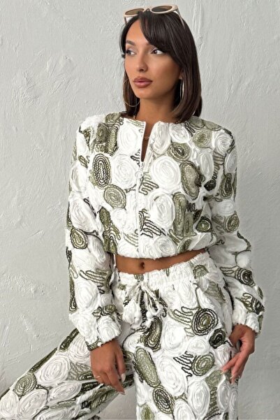 aura7 collection Women's Floral Embossed Romy Textured Trendy Jacket Pants Set