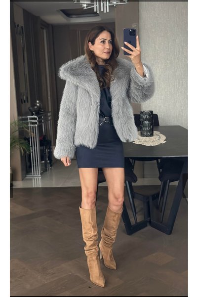 DAME Model Zr pentru femei, lungime midi, moale, artificială haină de blană artificială