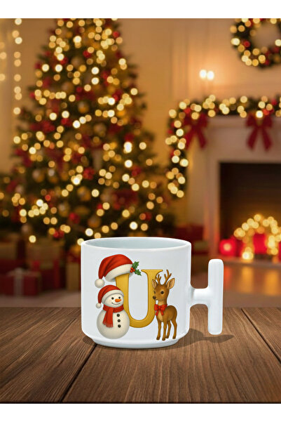 U HARFLİ T KULP NOEL BEYAZ SERAMİK KUPA BARDAK