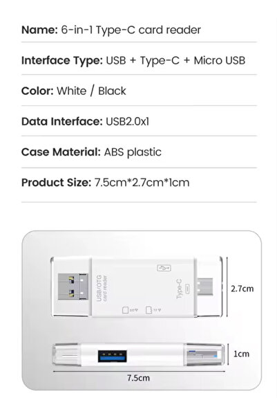 Bİ TIK BİLİŞİM 6-in-1 Functionality Otg Tf Sd Converter Card Reader