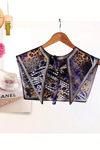 nurfemina شال كتف منقوش باللون الأرجواني ونمط جلد الفهد |   ياقة وشاح فاخرة ب...