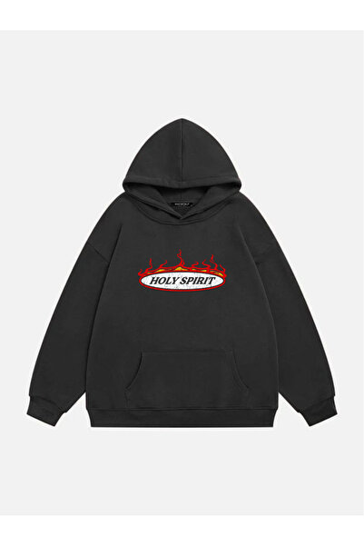 Mad&Calf Unisex Holy Spirit Printed Hooded Fleece Oversized Sweatshirt