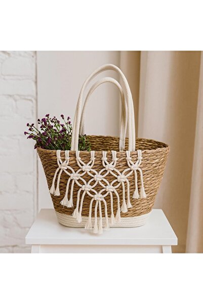 genric سلة نباتات من القطن والجوت - 40×26×57 سم، منسوجة على طراز بوهو، بنمط ا...