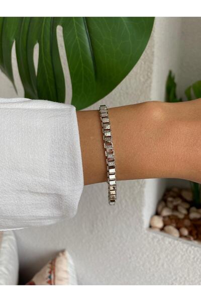 XUPING JEWELRY Asymmetrical Square Stone Detailed Silver Xp Bracelet