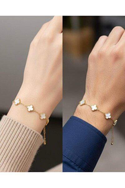 SEVEREKTAK Women/Men Gold White Clover Bracelet