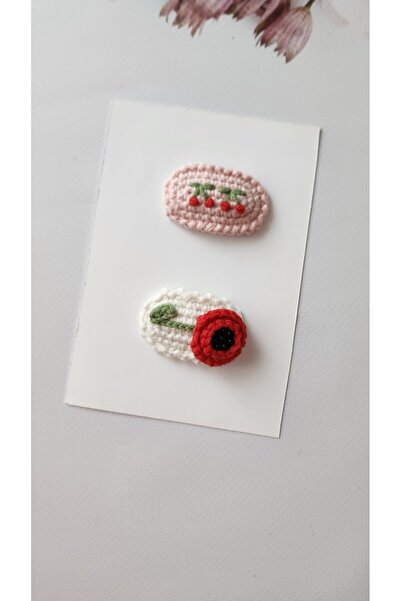 Baby Saçsız bebek tokası 2' li set kiraz ve gelincik model