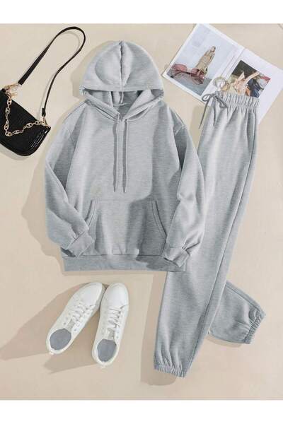 PENTHİLUS Unisex Basic 3 Thread K Hooded Tracksuit Set – O Oversized Simple a...