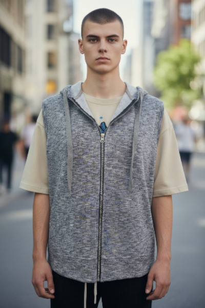 AHMERA Gray Unisex Hooded Transitional Vest