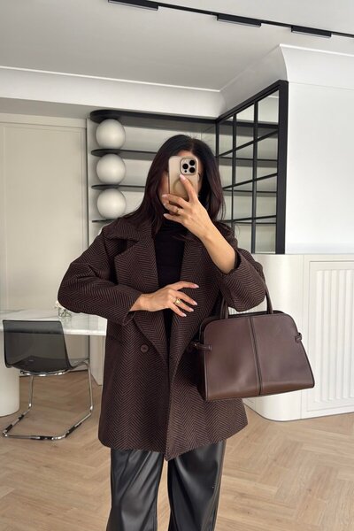 Lavanta Tekstil Houndstooth Oversize Coat