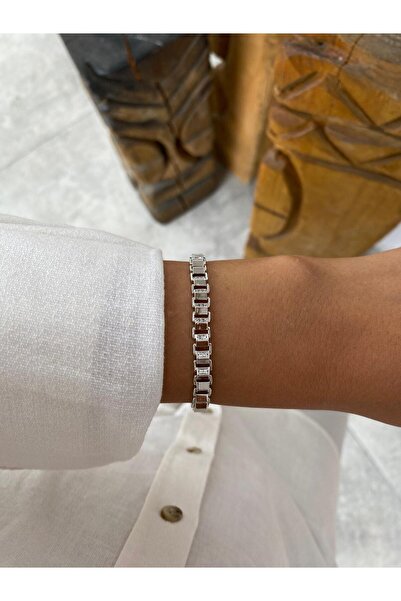 XUPING JEWELRY Asymmetrical Square Stone Detailed Silver Xp Bracelet