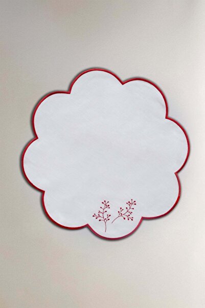 Barine Red Leaf Embroidered Linen Napkin, American Service 45X45 cm