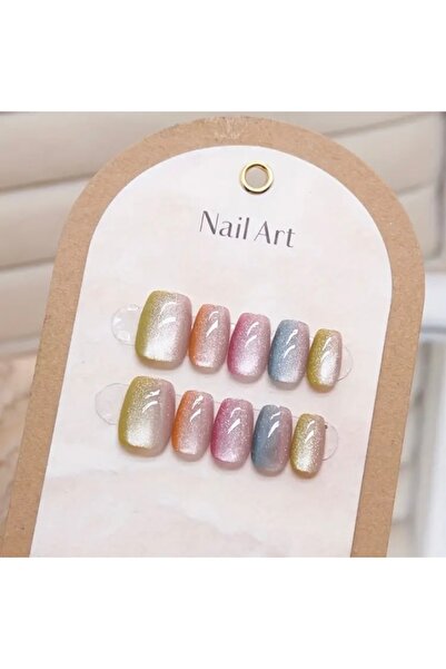 Accessories Hei Tatlı Şeker Renkli Kedi Gözlü Kendinden Yapışkanlı Takma Tırn...